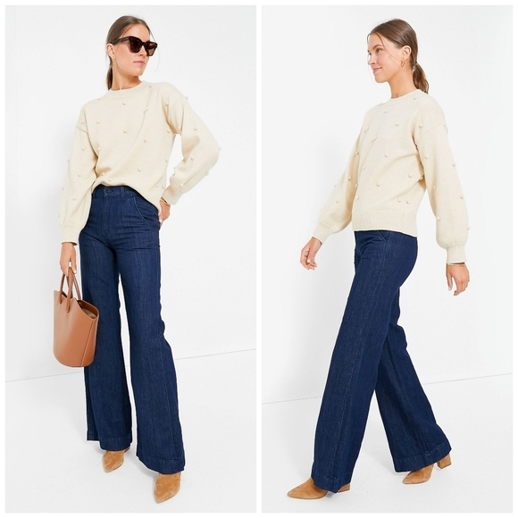 Hyacinth House Oatmeal Pom Pom Crewneck Melinda Sweater - Picture 1 of 7